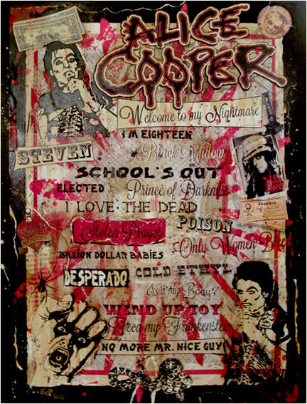 Alice Cooper Acrylic and Mixed Media on Paper by Sophie Lo